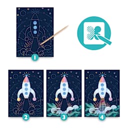 Djeco Petit Gift Scratch Board Kit - Cosmic Mission (Scratch board steps)
