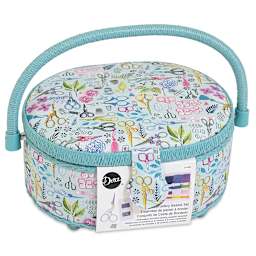 Dritz Embroidery Basket Set, top closed with carrying handle raised