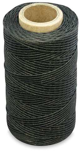 Realeather Waxed Thread - Top angled view of spool of Black Waxed Thread