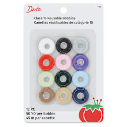 Dritz Class 15 Pre-Wound Reusable Bobbins - Set of 12, 50 yds front of packaging
