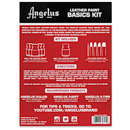 Angelus Acrylic Leather Paints - Basics Kit, 1 oz back of the packaging