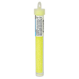 John Bead Czech Glass Seed Beads - Neon Yellow, Color Lined, 10/0, 22 g Vial side view