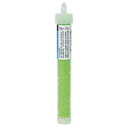 John Bead Czech Glass Seed Beads - Neon Green, Color Lined, 10/0, 22 g Vial side view