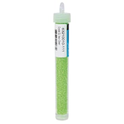 John Bead Czech Glass Seed Beads - Neon Green, Color Lined, 10/0, 22 g Vial back view