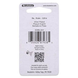 Beadalon Ear Wires - 0.76 mm, Classic, Ball & Spring, Silver Plated, Pkg of 20 back of packaging