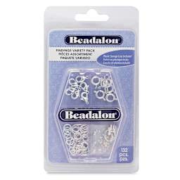 Beadalon Jewelry Findings Variety Packs - Front of blister pack of 132 pc Silver Findings