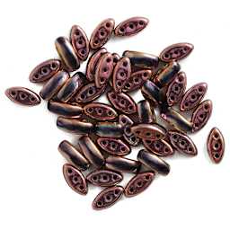 John Bead Czech Glass Cali Three-Hole Beads - Black and Rose beads in loose pile