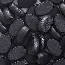 John Bead Euro Wood Beads - Black, Flat Oval, 10 mm x 15 mm - close-up of beads
