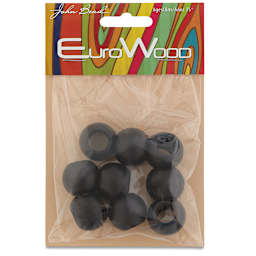 John Bead Euro Wood Beads - Black, Round Large Hole, 20 mm x 16 mm, Pkg of 9 - front of packaging