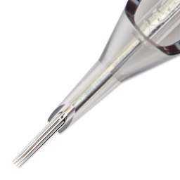TatSoul Envy Traditional Round Liner Long Taper Tattoo Needle Cartridge - #12, 9 Needles, Pkg of 10, close-up of needle