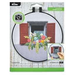 Bucilla Photographic Fabric Stamped Embroidery Kit - Flower Box front of packaging