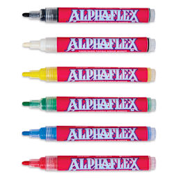 Alpha6 AlphaFlex Textile and Leather Paint Markers - Assorted Colors, 4 mm, Set of 6 markers with caps off