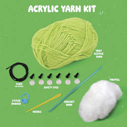 Bucilla Acrylic Yarn Amigurumi Crochet Kit - Triplets in a Pea Pod, 6.5" x 2.25" x 2" - contents