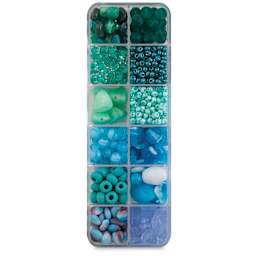 Czech Glass Bead Box Mixes - Components of Enchanted Turquoise Bead Assortment in compartments