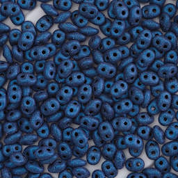 John Bead Czech Glass SuperDuo Two-Hole Beads - Pile of Blue beads shown
