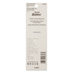 Susan Bates Plastic Crochet Hooks - Set of 6 - back of packaging