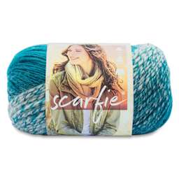 Lion Brand Scarfie Yarn - Cream/Teal, 312 yds