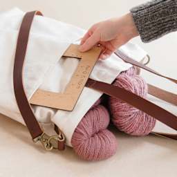 Twig & Horn Square Gauge Knitting Ruler fitting in bag