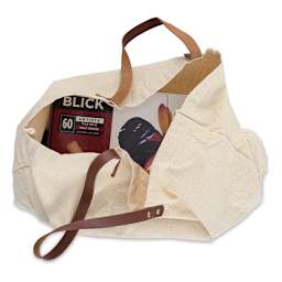 Leather Handle Canvas Tote - Natural, 20" x 15" x 5" (Shown with sample items in tote)