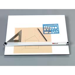 Pro-Draft Deluxe Parallel Straightedge Drawing Board, flat with drawing tools on top