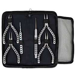 Beadsmith Zebra Tool Kit - Set of 6, carrying case opened displaying contents