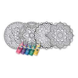 Stain Glass Window Art Cling Kit - Selection of mandalas with paints shown