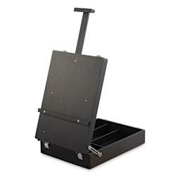 Blick Studio Sketch Box Easel - Back of Lid of Black Beechwood easel showing mast extended