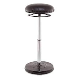 Kore Design Office Plus Sit-Stand Adjustable Chair - Leather-Like Seat Cover, Black, Shown at maximum height.