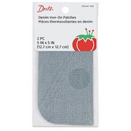 Dritz Denim Iron-on Patches - Pkg of 2, 5" x 5" front of packaging