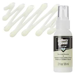 Plaid Gallery Glass Paint - Glow in the Dark, 2 oz bottle and swatch