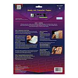 Jacquard Spirit Body Art Transfer Paper - 10 sheets, 11-7/8" x 8-3/8" (Back of package)
