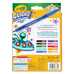 Crayola Clicks Retractable Marker Set, back of packaging