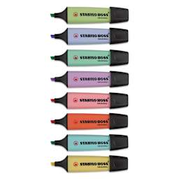 Stabilo Boss Original Highlighters - Pastel, Set of 8, markers laid out with caps off