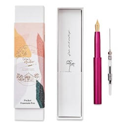 Tom's Studio Pocket Fountain Pen - Mulberry, Medium Nib packaging and contents