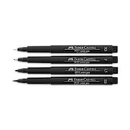 Faber-Castell Pitt Artist Pen Comic Set - 4 Black pens shown horizontally and uncapped