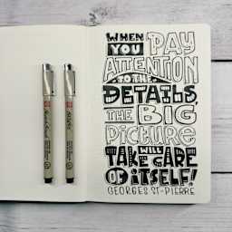 Sakura Pigma Brush and Sketch Brush Pens, quote written by pens on a notebook (not included)