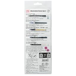 Kuretake Zig Illustration Set - Set of 5, Basic No. 2, back of packaging