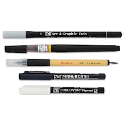 Kuretake Zig Illustration Set - Set of 5, Basic No. 2, contents, capped
