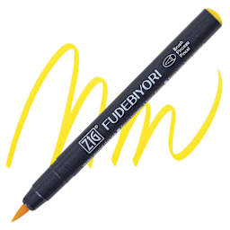 Zig Fudebiyori Brush Pen - Yellow pen and swatch