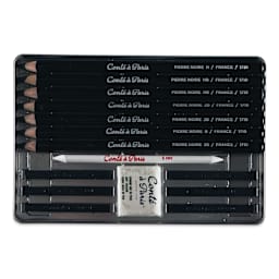 Conté à Paris Pierre Noire - Set of 15, contents inside of the metal box