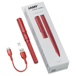 Lamy Safari Note+ Stylus Pen - Red Matte, contents laid outside of the packaging