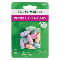 Dixon Ticonderoga Pencil Cap Erasers - Set of 10, Pastel Colors, front of packaging