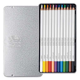 Winsor & Newton Studio Collection Watercolor Pencils - Set of 12, pencils shown inside tin case
