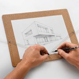 Koala Tools Perspective Ruler Board - 14" x 18" Set, with drawing of building