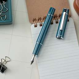Pilot Prera Standard Fountain Pen - Empresss Teal, Medium, on notepad (not included)