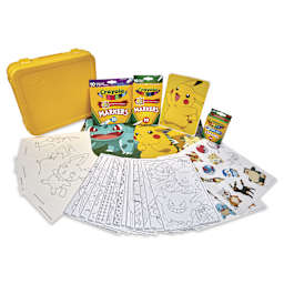 Crayola Pokémon Create and Color Coloring Art Case - Pikachu, Set of 75, contents laid outside of case