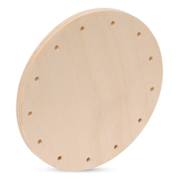 P.L. Butte Drilled Birch Basketry Base - Circle, 4", 13 Holes angled view