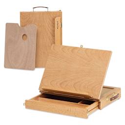 Meeden Tabletop Easel with Drawer open and upright with palette