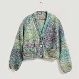 Rico Design Creative Painted Power Yarn - Forest Greens, 340 yds showing completed cardigan example
