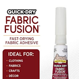 Quick dry fabric fusion: fast drying fabric adhesive. Ideal for: clothing, fabrics, crafts, decor.